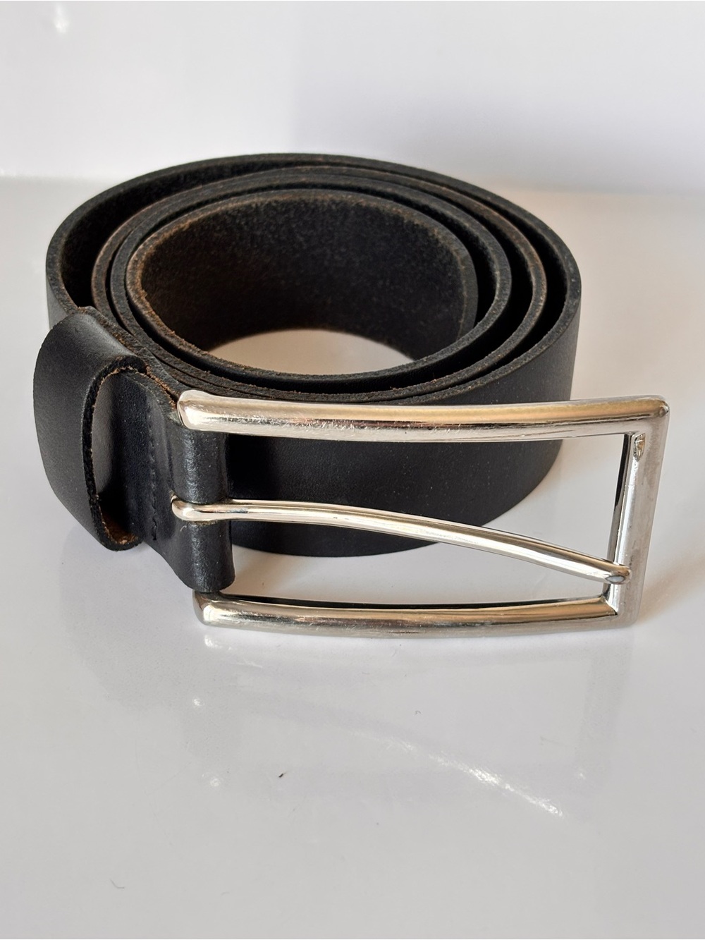 Danier Belt Black Unisex Sz L Silver Buckle Genuine Leather
